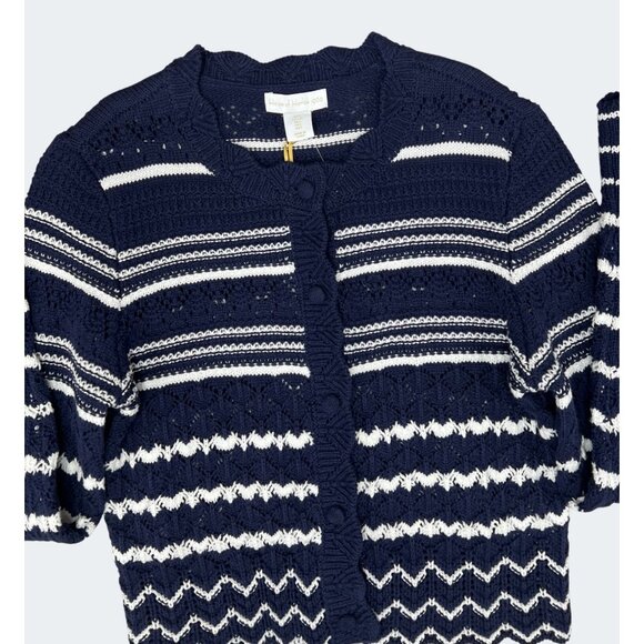 House Of Harlow 1960 Navy & White Cropped Knit Cardigan Sweater Button Front L - Picture 15 of 16